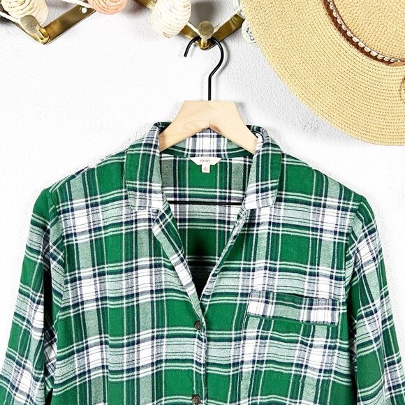 Eberjey Flannel Long PJ Pajama Set Green Tartan Plaid Cotton Womens Size Small - Picture 4 of 13